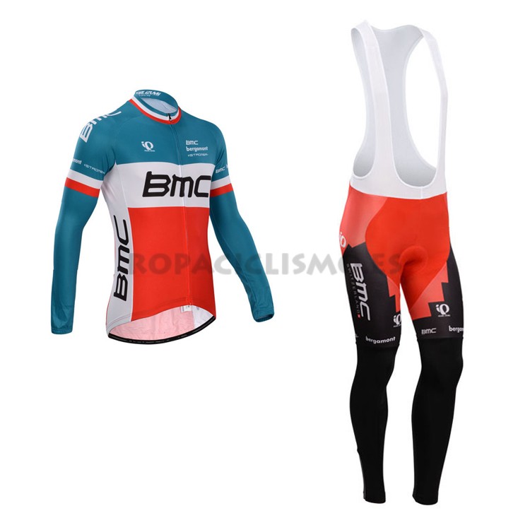 2014 Maillot Bmc mangas largas tirantes rojo azul